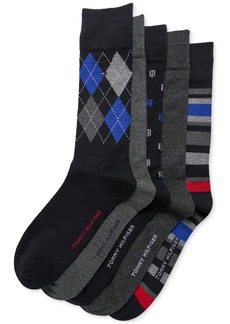Tommy Hilfiger Men's Crew Length Dress Socks, Assorted Patterns, Pack of 5 - Black Assorted