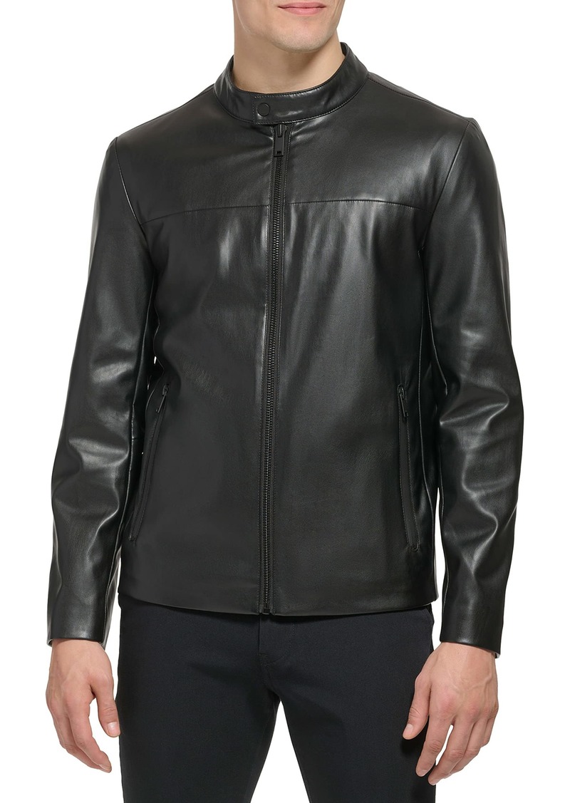 DKNY Men's Faux Laether Modern Racer Jacket Leather