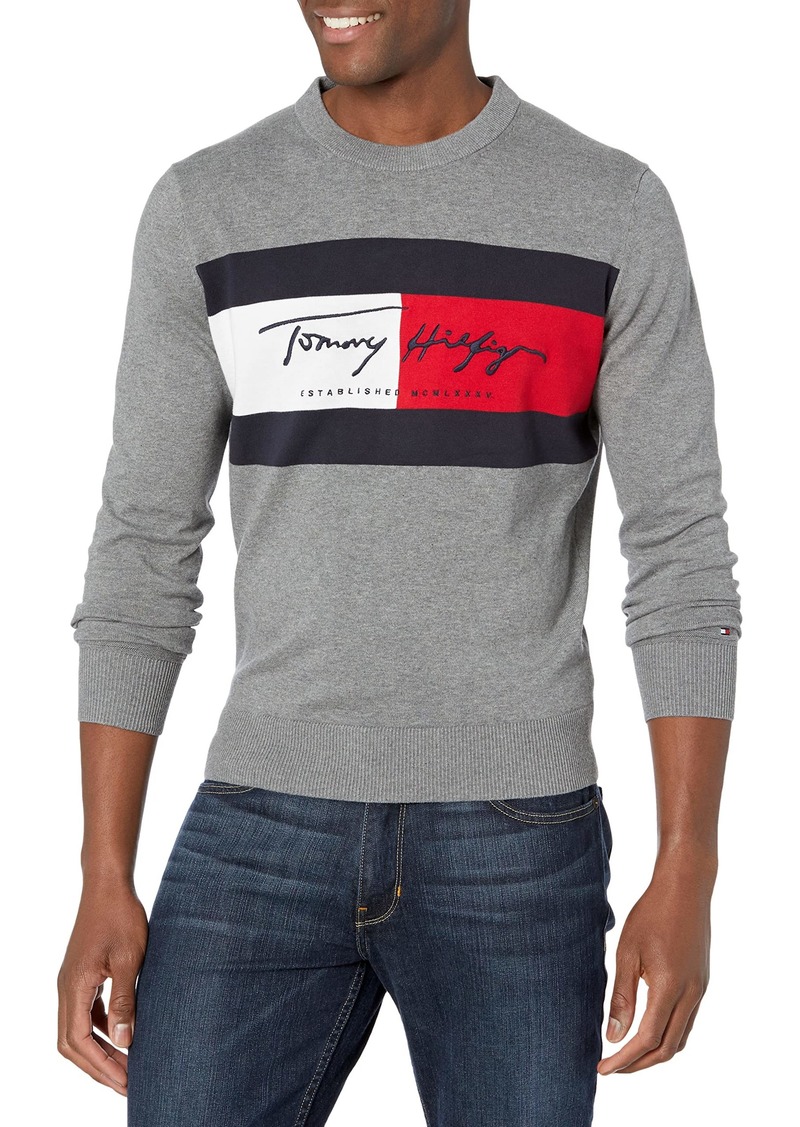 Tommy Hilfiger Men's Long Sleeve Cotton Flag Crewneck Pullover Sweater  XS