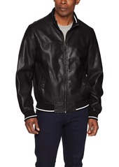 Tommy Hilfiger Men's Lamb Touch Faux Leather Bomber Jacket with Contrast Rib Knit black SMALL