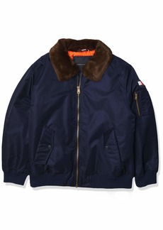 Tommy Hilfiger Men's Laydown Officer Jacket with Removable Pile Collar Navy w. Flag Patch