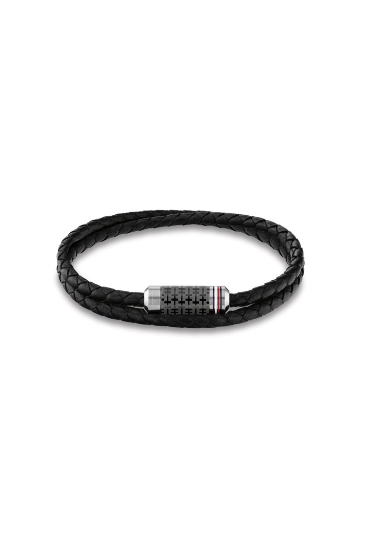 Tommy Hilfiger Men's Leather Braided Bracelet - Black