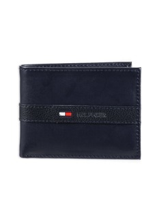 Tommy Hilfiger Men's Leather Wallet - Thin Sleek Casual Bifold with 6 Credit Card Pockets and Removable ID Window Navy