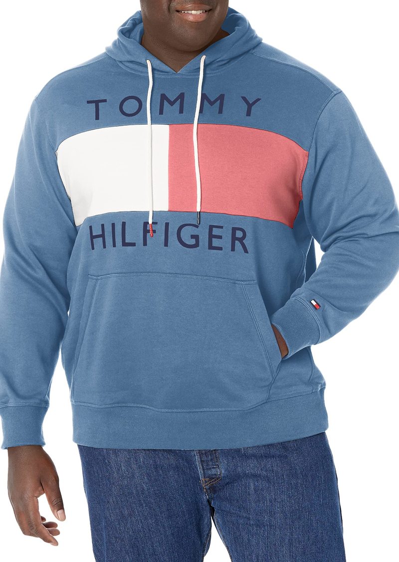 Tommy Hilfiger Men's Long Sleeve Fleece Flag Pullover Hoodie Sweatshirt
