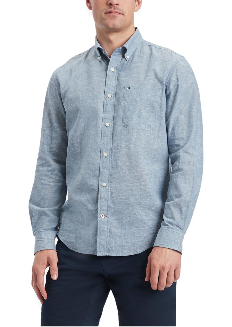 Tommy Hilfiger Men's Long Sleeve Linen Blend Shirt Regular Fit