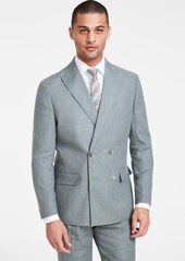 Tommy Hilfiger Men's Modern-Fit Double-Breasted Linen Suit Jacket - Light Grey