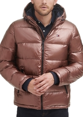 tommy hilfiger men's pearlized performance hooded puffer coat