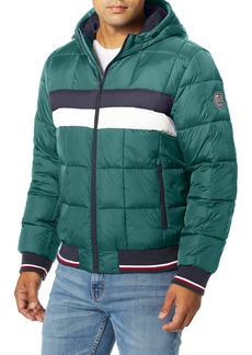 Tommy Hilfiger Men's Quilted Colorblock Hoody Puffer Bomber Jacket