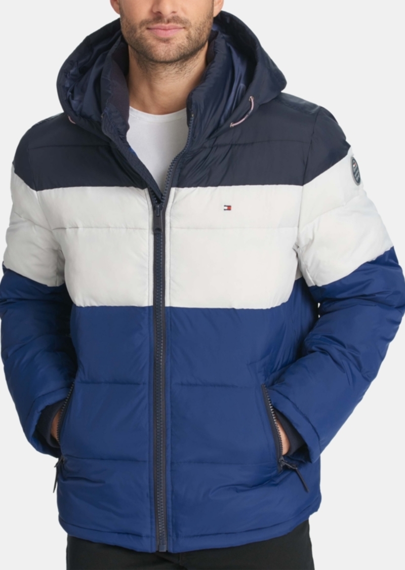 tommy hilfiger men's ultra loft quilted stretch hooded puffer jacket