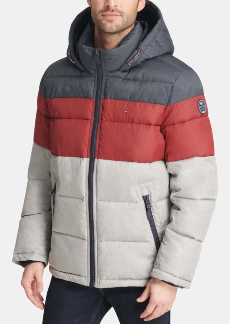 tommy hilfiger chevron quilted puffer coat