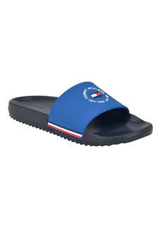 Tommy Hilfiger Men's Ratri Branded Classic Pool Slides - Medium Blue