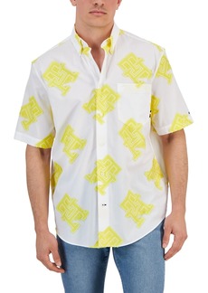 Tommy Hilfiger Men's Relaxed Fit Monogram Print Short Sleeve Button Front Shirt - Vivid Yellow