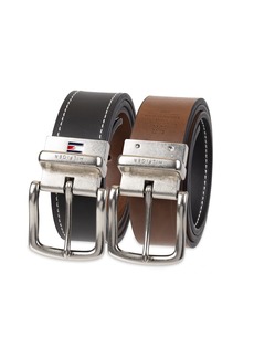 Tommy Hilfiger Men's Reversible Leather Belt - Casual for Mens Jeans with Double Sided Strap and Silver Buckle Navy