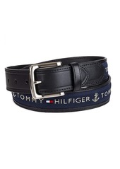 Tommy Hilfiger Men's Ribbon Inlay Belt - Ribbon Fabric Design with Single Prong Buckle