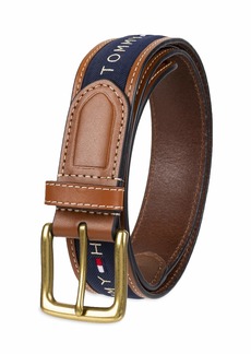 Tommy Hilfiger mens Ribbon Inlay Fabric With Single Prong Buckle Belt   US