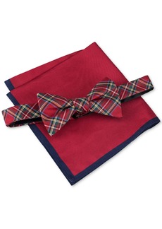 Tommy Hilfiger Men's Royal Plaid Bow Tie & Solid Pocket Square Set - Red