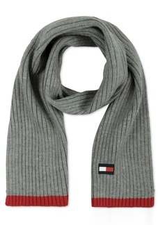 Tommy Hilfiger Men's Rubber Flag Patch Tipped Rib Scarf - Heather Grey