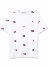 Tommy Hilfiger Men's Short Sleeve Crewneck T Shirt with Allover Flag Bright White-Print