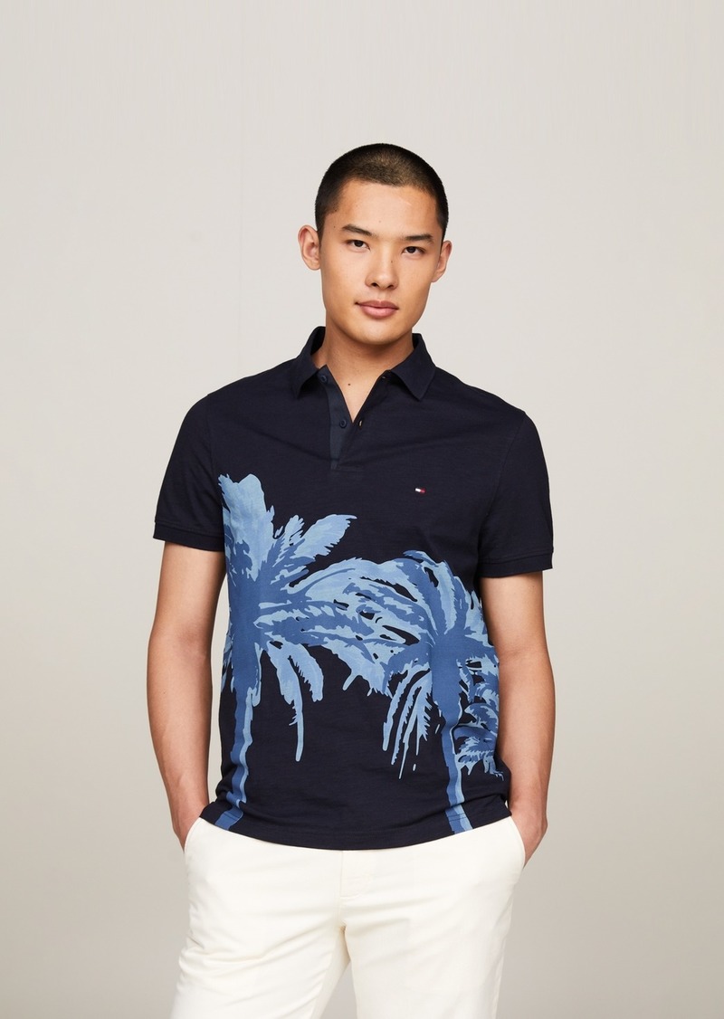 Tommy Hilfiger Men's Short Sleeve Palm Print Polo Shirt - Desert Sky