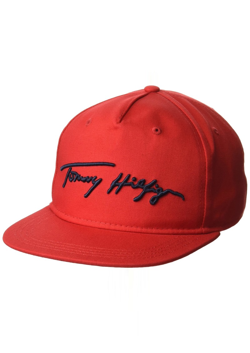 Tommy Hilfiger Men's Signature Flat Brim Baseball Cap Apple RED W Navy Logo
