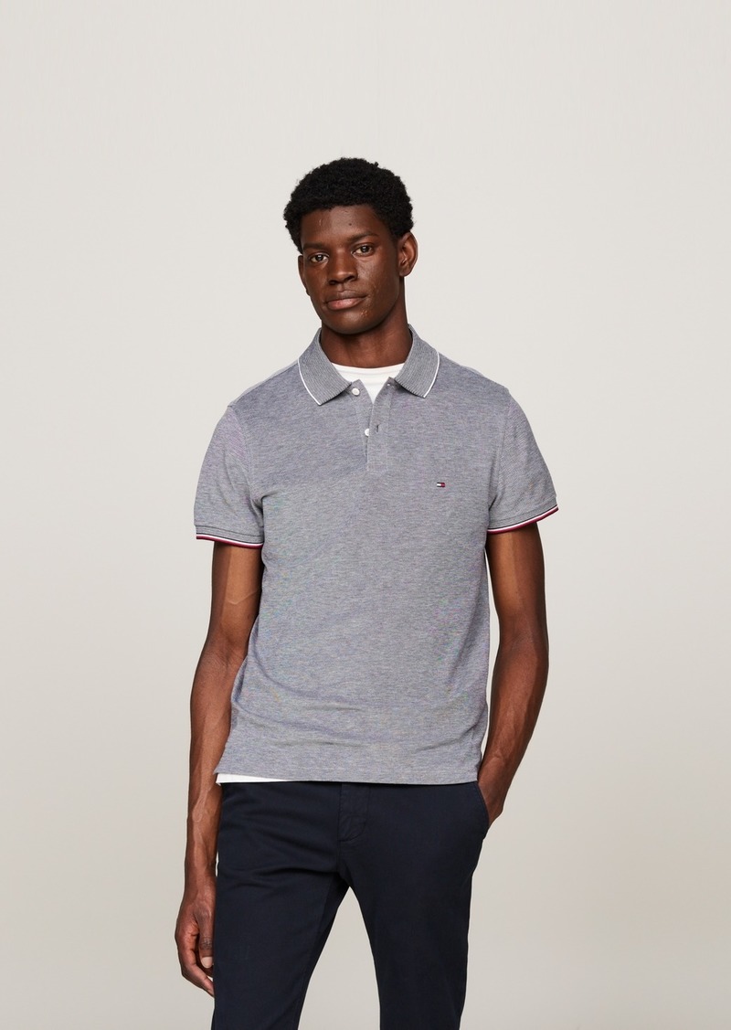 Tommy Hilfiger Men's Slim-Fit Mouline Oxford Polo Shirt - Desert Sky