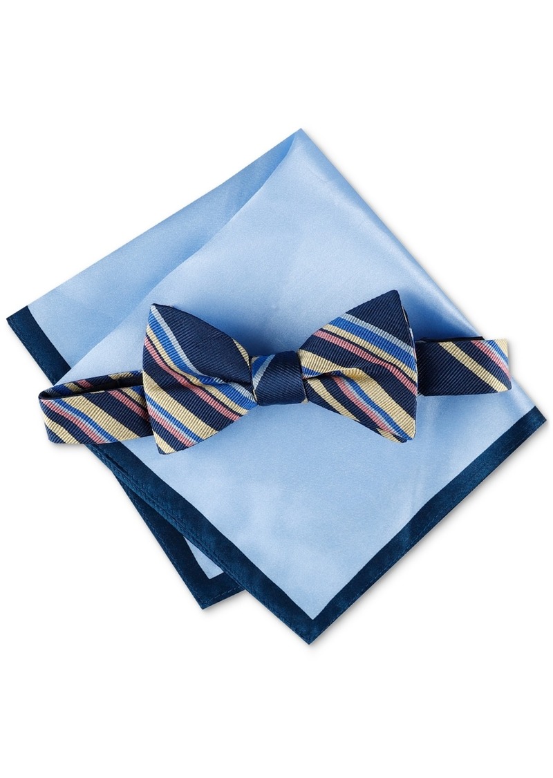 Tommy Hilfiger Men's Stripe Bow Tie & Solid Pocket Square Set - Navy