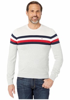 Tommy Hilfiger Men's Long Sleeve Cotton Crewneck Pullover Sweater Heather Silver/Bright White Heather