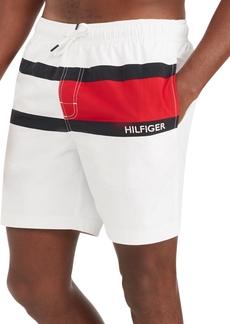 "Tommy Hilfiger Men's Tommy Flag 7"" Swim Trunks, Created for Macy's - Optic White Th"