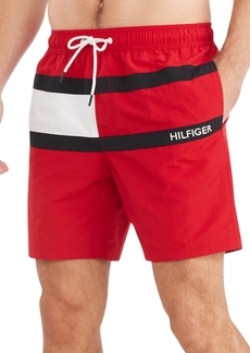 "Tommy Hilfiger Men's Tommy Flag 7"" Swim Trunks, Created for Macy's - Primary Red"