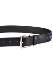 Tommy Hilfiger Men's Tri-Color Ribbon Inlay Leather Belt - Khaki