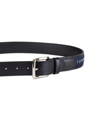 Tommy Hilfiger Men's Tri-Color Ribbon Inlay Leather Belt - Black