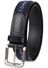 Tommy Hilfiger Men's Tri-Color Ribbon Inlay Leather Belt - Black