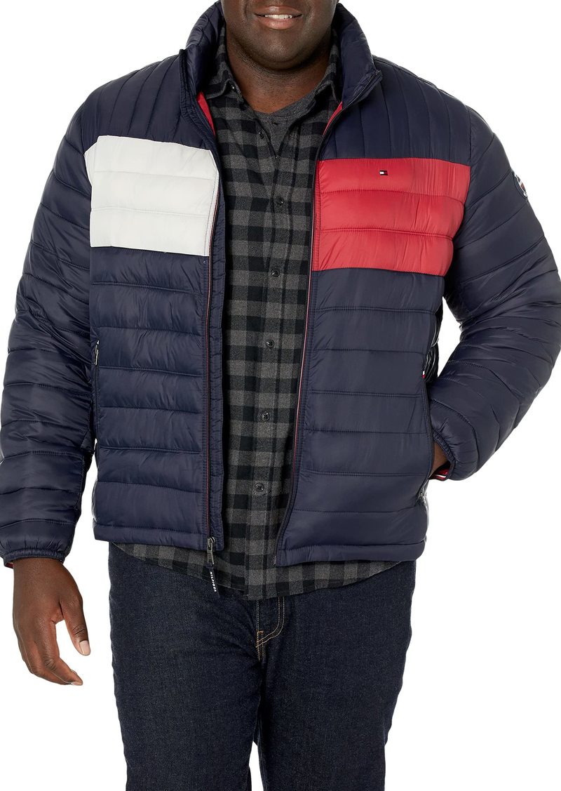 Tommy Hilfiger Men's Ultra Loft Lightweight Packable Puffer Jacket (Standard and Big and Tall) Tommy Flag Color Block