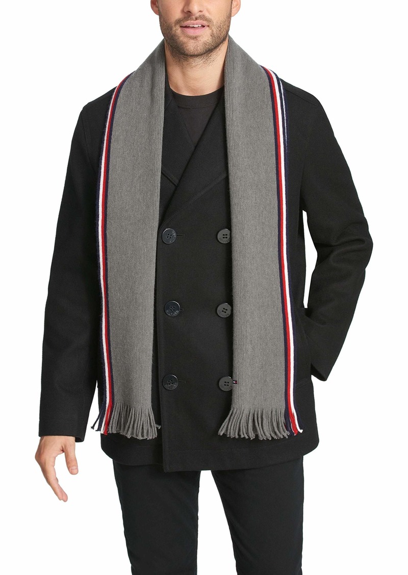 Tommy Hilfiger Men's Wool Melton Classic Double Breasted Peacoat Black w. -Scarf