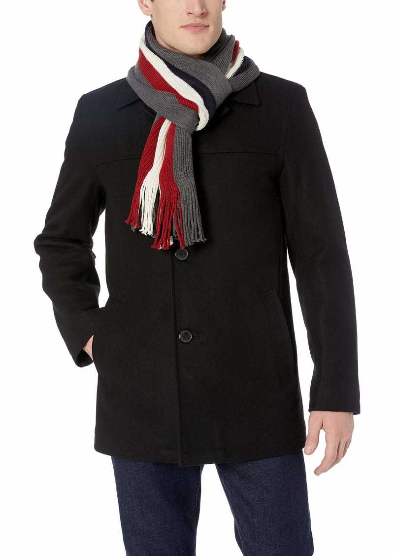 tommy hilfiger men's wool melton walking coat with attached scarf