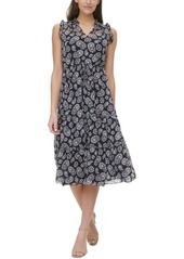 Tommy Hilfiger Paisley-Print Tiered Tie-Front Midi Dress