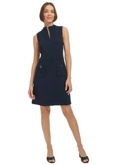 Tommy Hilfiger Petite Split-Neck Jacquard Shift Dress - Sky Capt