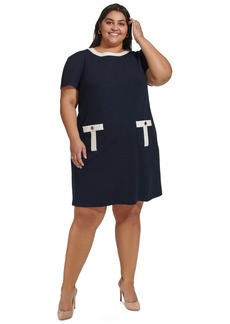 Tommy Hilfiger Plus Size Contrast-Trim Shift Dress - Sky Capt/i