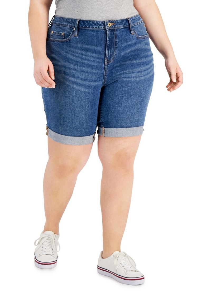 Tommy Hilfiger Th Flex Plus Size Cuffed Denim Shorts, Created for Macy's - Cape Blue