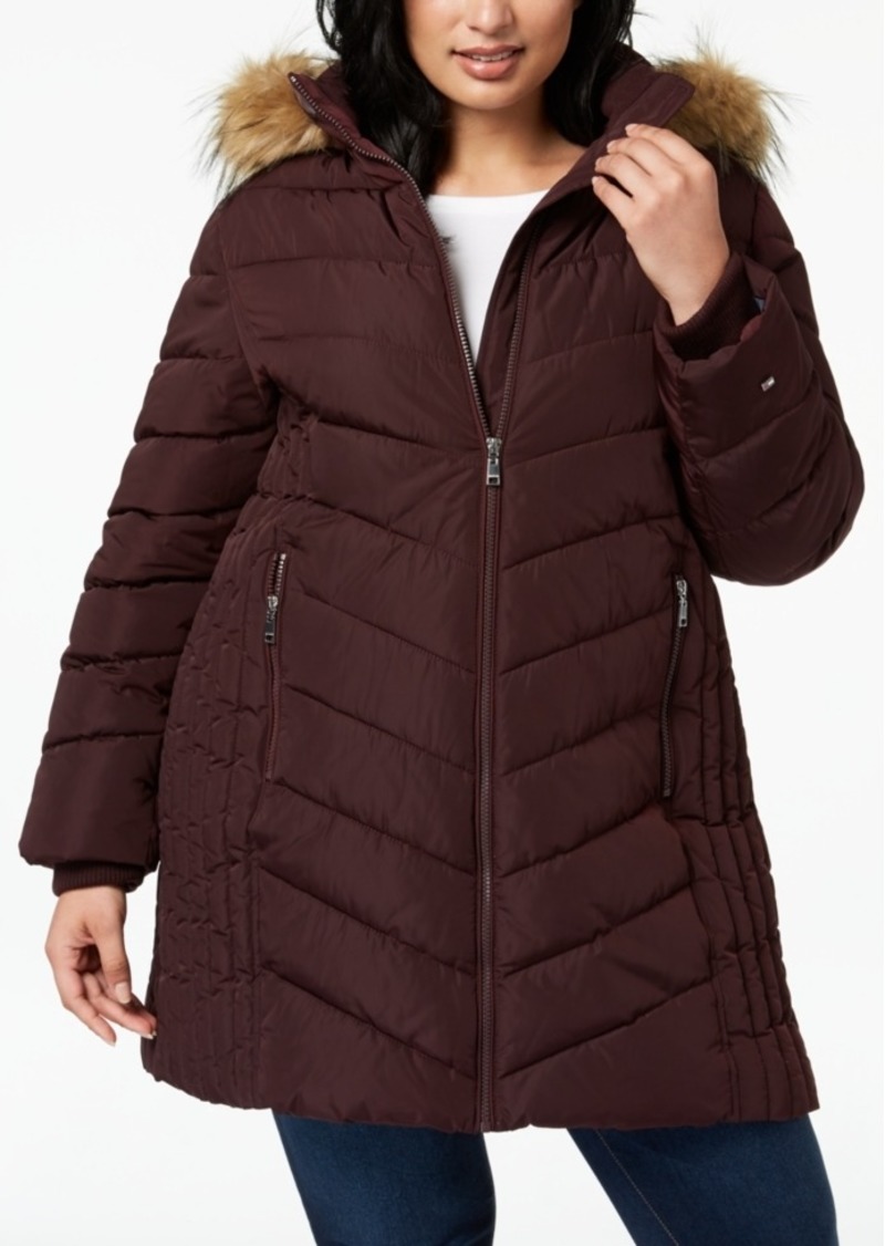 tommy hilfiger faux fur hooded puffer coat