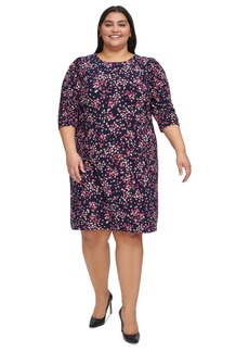 Tommy Hilfiger Plus Size Floral 3/4-Sleeve Jersey Dress - Skycapt/ht