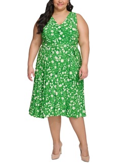 Tommy Hilfiger Plus Size Floral-Print Fit & Flare Dress - New Leaf Mulit