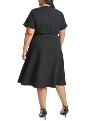 Tommy Hilfiger Plus Size Fringe-Trim Belted Fit & Flare Dress - Black