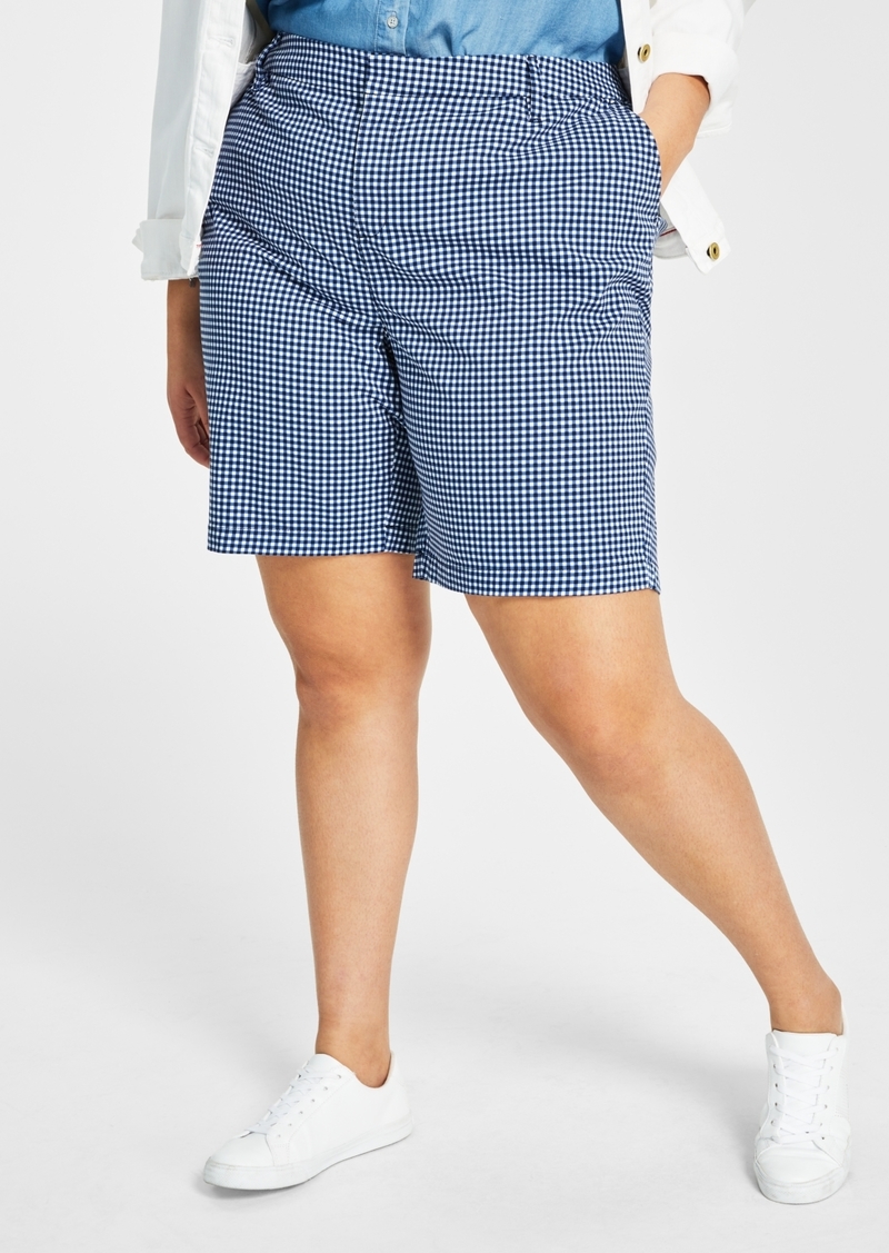 Tommy Hilfiger Plus Size Hollywood Gingham Bermuda Shorts - Sky Captain Multi