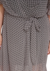 Tommy Hilfiger Plus Size Printed Smocked-Sleeve Midi Dress - Bk/bllrna
