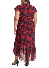 Tommy Hilfiger Plus Size Printed V-Neck Flutter-Sleeve Dress - Chil Peppe