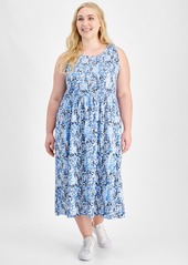 Tommy Hilfiger Plus Size Smocked-Bodice Floral-Print Dress - Breeze Multi