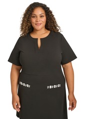 Tommy Hilfiger Plus Size Split-Neck Beaded-Pocket Dress - Black