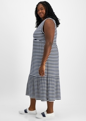 Tommy Hilfiger Plus Size Striped Sleeveless Midi Dress - Sky Captain/Ivory