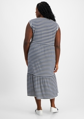 Tommy Hilfiger Plus Size Striped Sleeveless Midi Dress - Sky Captain/Ivory